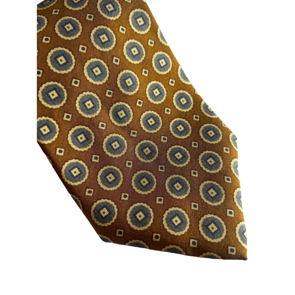 Chaps Ralph Lauren Men's Silk Tie Brown & Blue Geometric Pattern